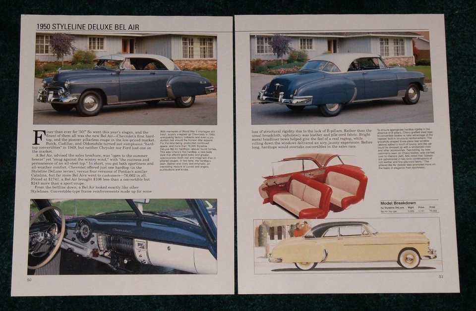 Chevy Styleine Deluxe Bel Air 1950 hoja de especificaciones 50 Belair cupé estilo línea foto Foto 1 de 1