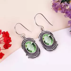 Green Amethyst Gemstone 925 Sterling Silver Jewelry Earring, Birthday Gift - Picture 1 of 4