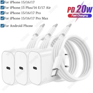 For iPhone 15 16 17 Samsung Fast Charger PD 20W USB C Power Adapter Type C Cable - Picture 1 of 17