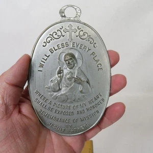 VINTAGE SACRED HEART OF JESUS METAL WALL PLAQUE BLESS EVERY PLACE - Picture 1 of 3