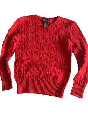 Suéter Polo Ralph Lauren Juvenil S 8 Rojo Tejido con Cable Cuello Redondo Logo de Poni Foto 1 de 3