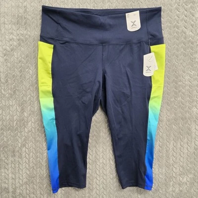 Xersion Womens 2X Navy Ombre Athletic Capri Leggings High Rise Stretch Pants NWT - Image 1 of 4