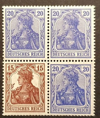 Germany Stamps 1920 Germania Part Booklet Pane 20pf Blue & 15pf Brown-purple MNH - Image 1 of 2