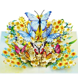 Tarjeta emergente narciso y mariposas - Tarjeta de felicitación hecha a mano en 3D para cumpleaños - Imagen 1 de 9