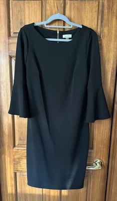 Calvin Klein Black Crepe Chiffon Bell Sleeve Sheath Dress Size 12 - Image 1 of 4