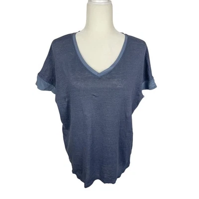 Camiseta Sundance Lino Seda Cuello en V Manga Corta Azul Talla Grande Minimalista Foto 1 de 4