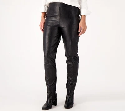 Isaac Mizrahi Live! Pantalones para mujer Petite 22P imitación cuero cocodrilo negro A551035 Foto 1 de 4