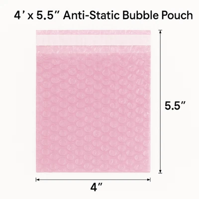 4x5.5 Anti-Static Bubble Out Pouches | Self Seal 3/16" Cushion Bags | Pink - Image 1 of 4