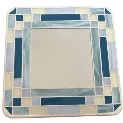 Mosaic Wall Mirror Stained Glass Geometric Tile Square Blue 7.5” x 7.5” Decor - Image 1 of 4