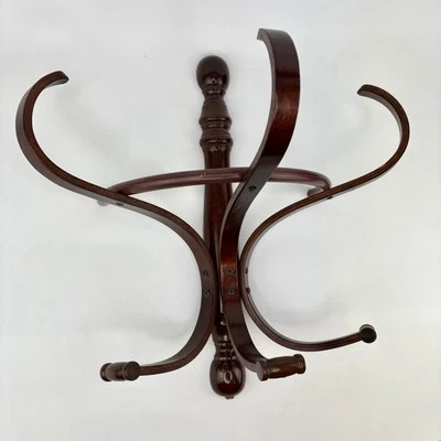 Vtg Thonet Style Bentwood 6 Arm Wall Mount Coat Hat Rack Hook Dark Wood Cottage - Image 1 of 4
