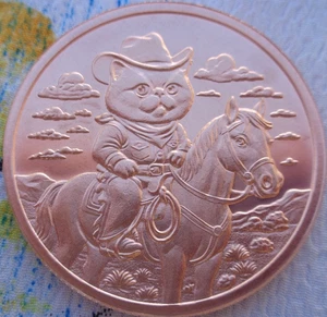 1 oz. COWBOY CAT Purrfectly Copper Series .999 cobre fino redondo - Imagen 1 de 4