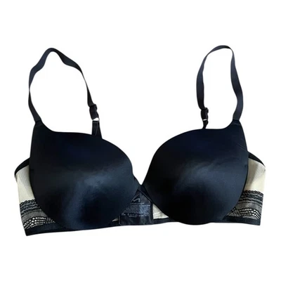 Maidenform 胸罩女式 40C 黑色钢圈聚拢 Love The Lift Plunge 性感蕾丝  — 第 1/4 张图片