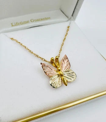Estate 10K, 12K Multi-Tone Gold Black Hills Butterfly Pendant w/Filled Chain 18" - Image 1 of 4