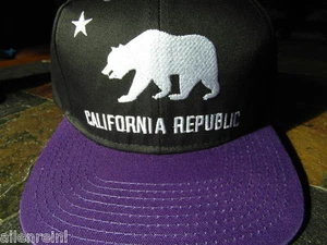 California Republic - Snap Back Cap - 1 Size Fits Most - Black Hat - Purple Bill - Picture 1 of 7