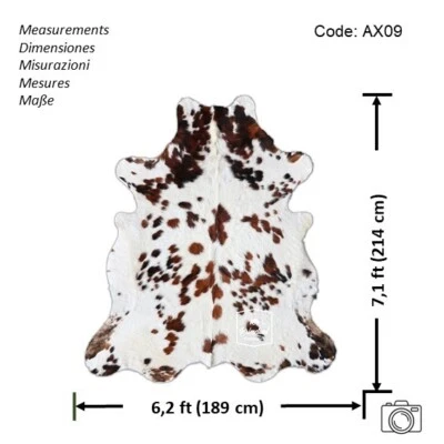 Cowhide Rug Tricolor High Quality Hair on Hide Size: Large(L)AX09 - Image 1 of 4