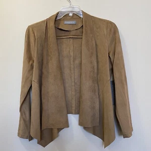 Bagatelle Faux Suede Taupe Brown Waterfall Draped Front Jacket Size M - Picture 1 of 9