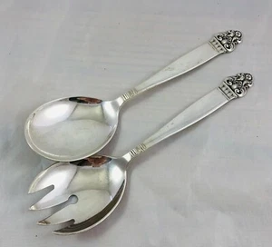 Danish Modern Marthinsen Vidar Acanthus Leaves Silver Plate Fork&Spoon Salad Set - Picture 1 of 3