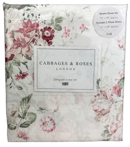 Cabbages & Roses QUEEN Floral Duvet Cover Set Shams White Pink Constance Russet - Picture 1 of 17