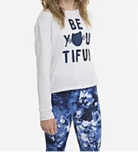Justice Gray Blue Sparkle Be Beyoutiful Cat Girls’ Long Sleeve Tee Top Size 12 - Picture 1 of 5