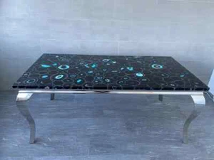 Dining table black agate natural stone, LED lighting, Kitchen Countertops Slabs - Picture 1 of 12