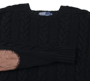 Polo Ralph Lauren Black LINEN WOOL CableKnit Crewneck Pullover Jumper Sweater XL - Picture 1 of 4