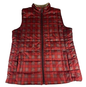 IB Diffusion Plaid Quilted Zip Up Puffer Vest Top Women's M Red Outdoor Winter - Picture 1 of 8