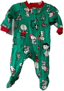 THE PEANUTS Weihnachten Footie Pyjama Säugling NEUGEBORENE Reißverschluss Etikett 100 % Baumwolle NEU - Bild 1 von 4