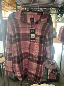 GAP Women's Soft Button Down Long Sleeve Boyfriend Flannel Shirt - Picture 1 of 6