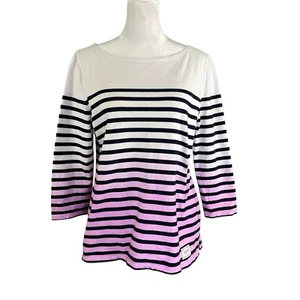 Talbots M Top 3/4 Sleeve Tee White Purple Ombre Stripe 100% Cotton Tunic - Picture 1 of 10