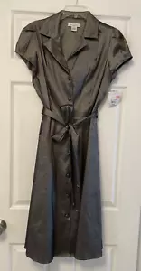 Liz Claiborne Womens Dress 12 Fit Flare Cap Sleeve Grey Taffeta V-neck NWT - Picture 1 of 7