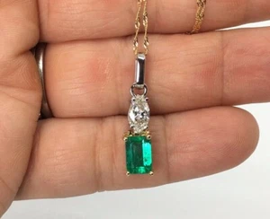 AAAA+ Colombian Fine Alpine green Emerald & Diamond Pendant 18K - Picture 1 of 12