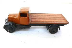 DINKY TOYS ENGLAND CAMION FLAT TRUCK REF 25 38/48 ÉTAT DE JEU MARRON - Picture 1 of 6