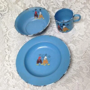Vintage, Scepter, Germany, 3-pc Child's Dutch Blue Enamelware Cup-Bowl-Plate Set - Picture 1 of 7