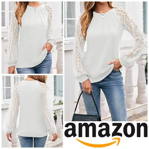Womens Ladies Top Blouse Shirt Size 16 18 Long Balloon Sleeves Casual Crew Neck - Picture 1 of 8