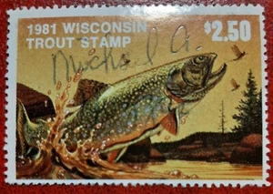 Briefmarke Wisconsin Forellenangeln 1981. Staatliche Steuer. Gebraucht. 215j - Bild 1 von 1
