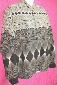 JOYCE Black Tan Geo Design Zip Up Jacket Mandarin Collar Sz 14 Light Windbreaker - Picture 1 of 4