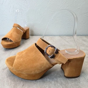 Aerosoles Cosmic Heels Suede Yellow Slip On Block Heeled Mule Platform Shoe Sz 6 - Picture 1 of 12