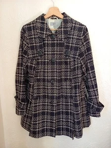 M&S UK 14 Women's Smart Trench Style Cotton Jacket Coat Black Cream Check - Picture 1 of 7
