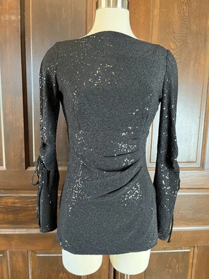 Donna Ricco 4 码黑色亮片上衣晚礼服优雅精致 — 第 1/4 张图片