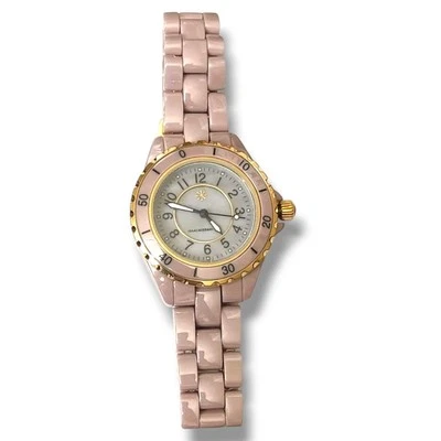 Reloj Isaac Mizrahi Lavanda Cerámica Borde Dorado Elegante Reloj de Trabajo Foto 1 de 4