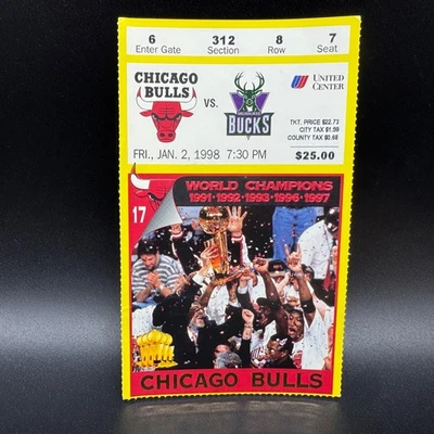 1998 CHICAGO BULLS VS. MILWAUKEE BUCKS TICKET STUB *THE FINAL DANCE* JORDAN PIPP - Image 1 of 2