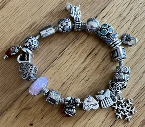 Original Pandora Ale Sterlingsilber Armreif Armband mit 20 Charms 7,5". - Bild 1 von 3
