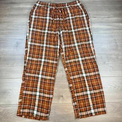 Calça de dormir masculina grande marrom laranja ferrugem queimada LL Bean xadrez escocês flanela - Imagem 1 de 4