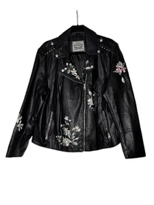 Levi Strauss Damen 2X schwarz Kunstleder Blumen bestickt Moto-Stil Jacke. - Bild 1 von 5