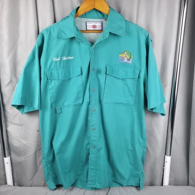 Penn Reels Fishing Shirt Mens L Vented Outdoor Cargo Pockets Teal Bass Logo - Image 1 of 4