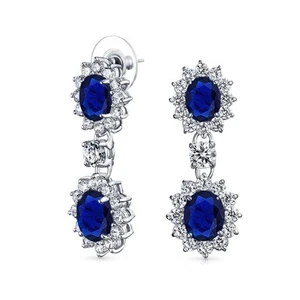 Vintage Art Deco Style Crown Halo Oval Cubic Zirconia Simulated Blue Sapphire - Picture 1 of 43