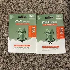 3 MONTHS MINT MOBILE PREPAID SIM CARD WITH 5GB DATA TALK TEXT PHONE SERVICE 2 Pc - Photo 1 sur 2