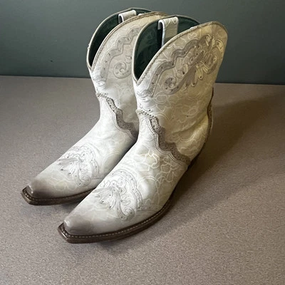 CORRAL C3188 Botines Artesanales Mujer 10M Marfil Encaje Estrás Repujado Foto 1 de 4