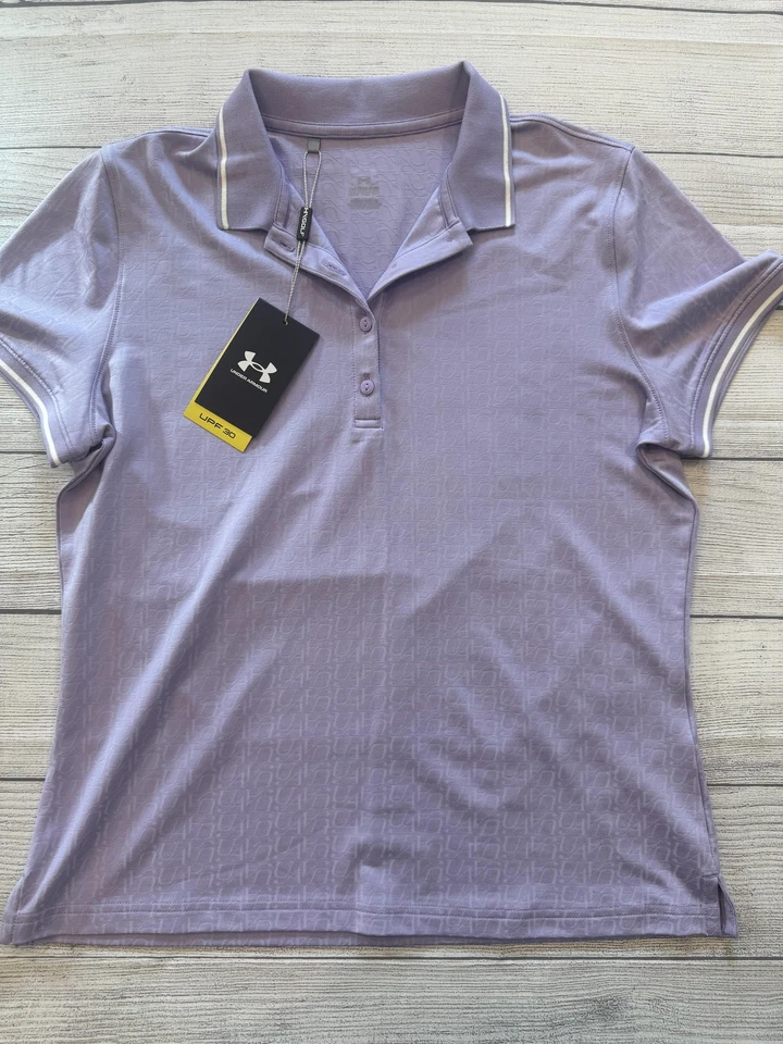 Camisa polo Under Armour para mujer mediana púrpura golf UPF 30 rendimiento elástico Foto 1 de 4