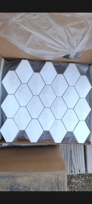1 sheet -White Glossy Hexagon Mosaic Tile...3d Mosaic Tile 12 x 12 - Image 1 of 3